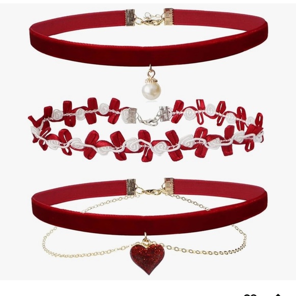 Choker Set 3 PCS Necklace Choker Heart Charm Velvet Gothic Classical Collars - Picture 1 of 7